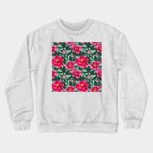 Pattern with bright peonies on green Crewneck Sweatshirt